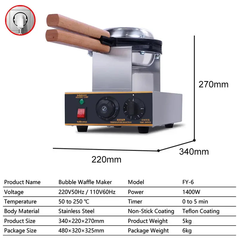 Homewise Commercial Egg Bubble Waffle Maker 1400w Non-Stick
