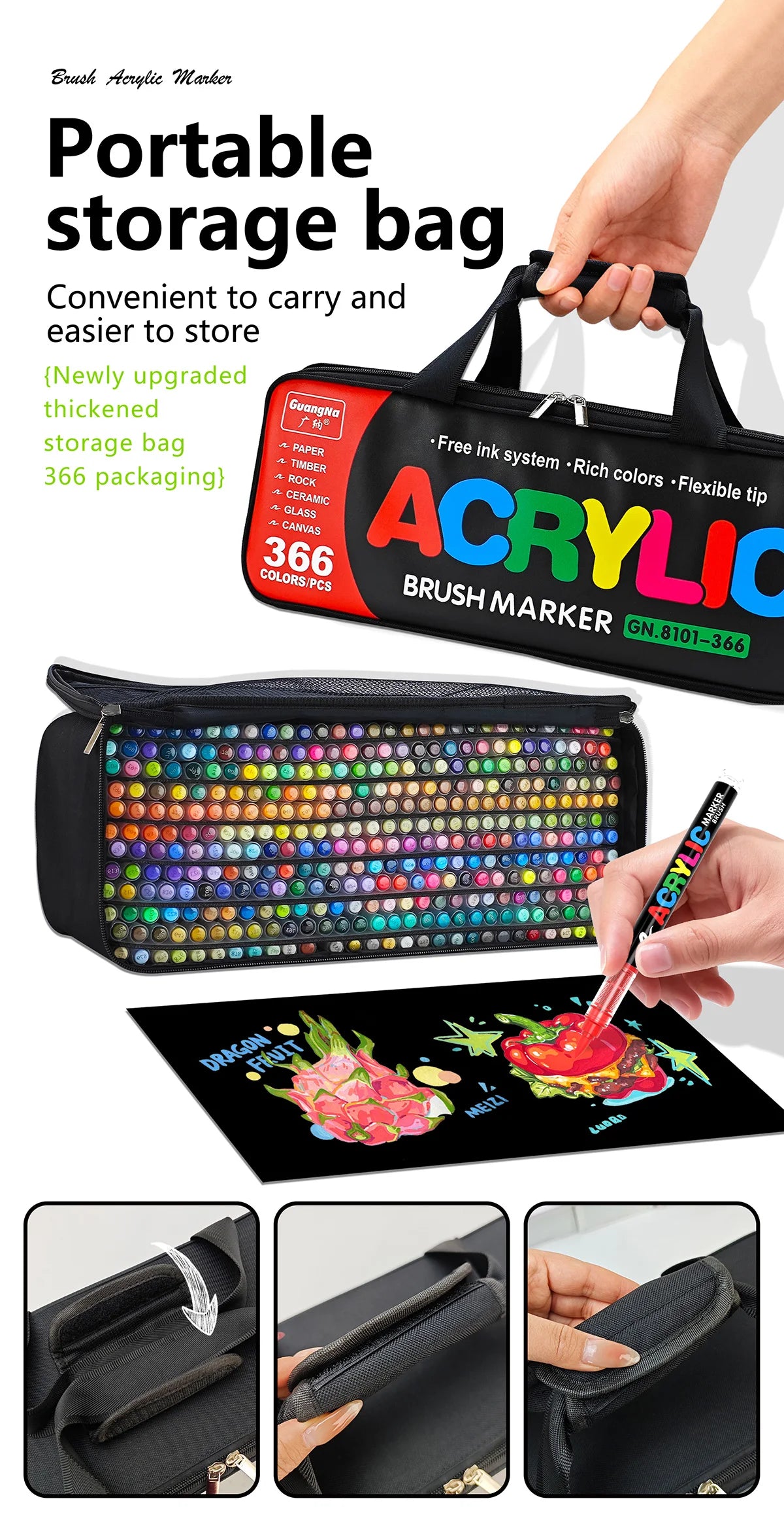 Gn 366 Colors Acrylic Paint Pens Markers Brush