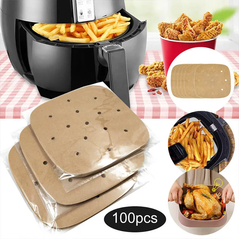 100pcs Air Fryer Liner Non-Stick Steamer Pad Baking