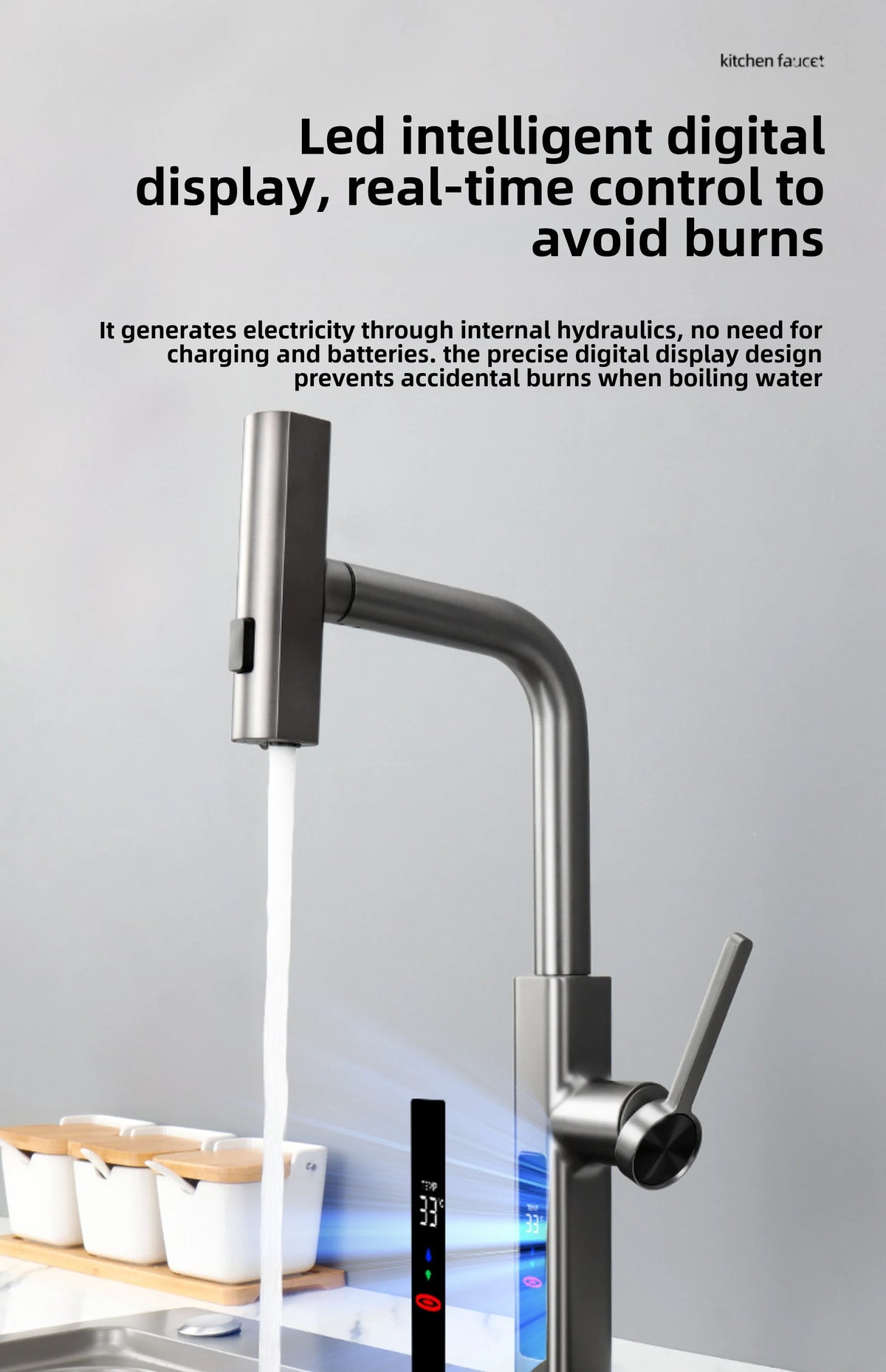 Faucet Cold Digital Display Pull-Out Rotatable Multi-Functional