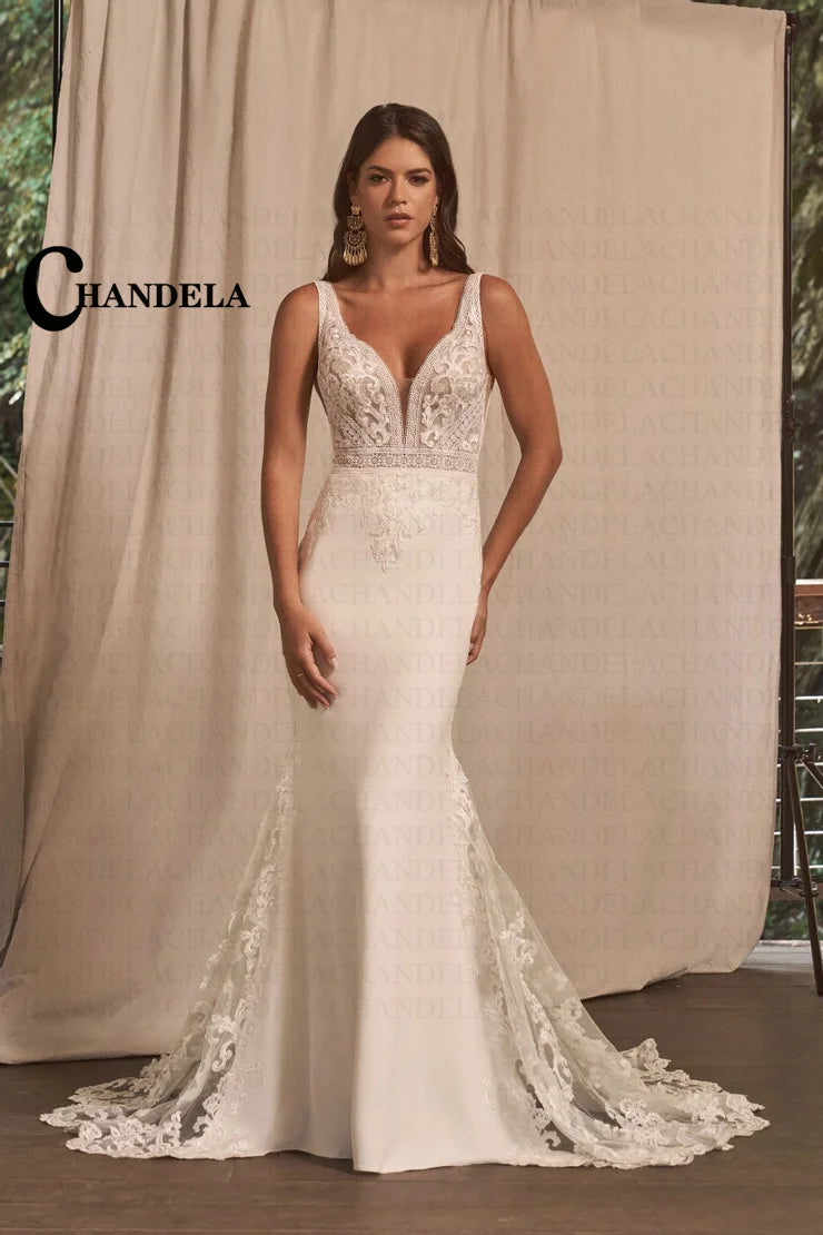 Chandela Attractive Mermaid Wedding Dress Bridal Lace Appliques