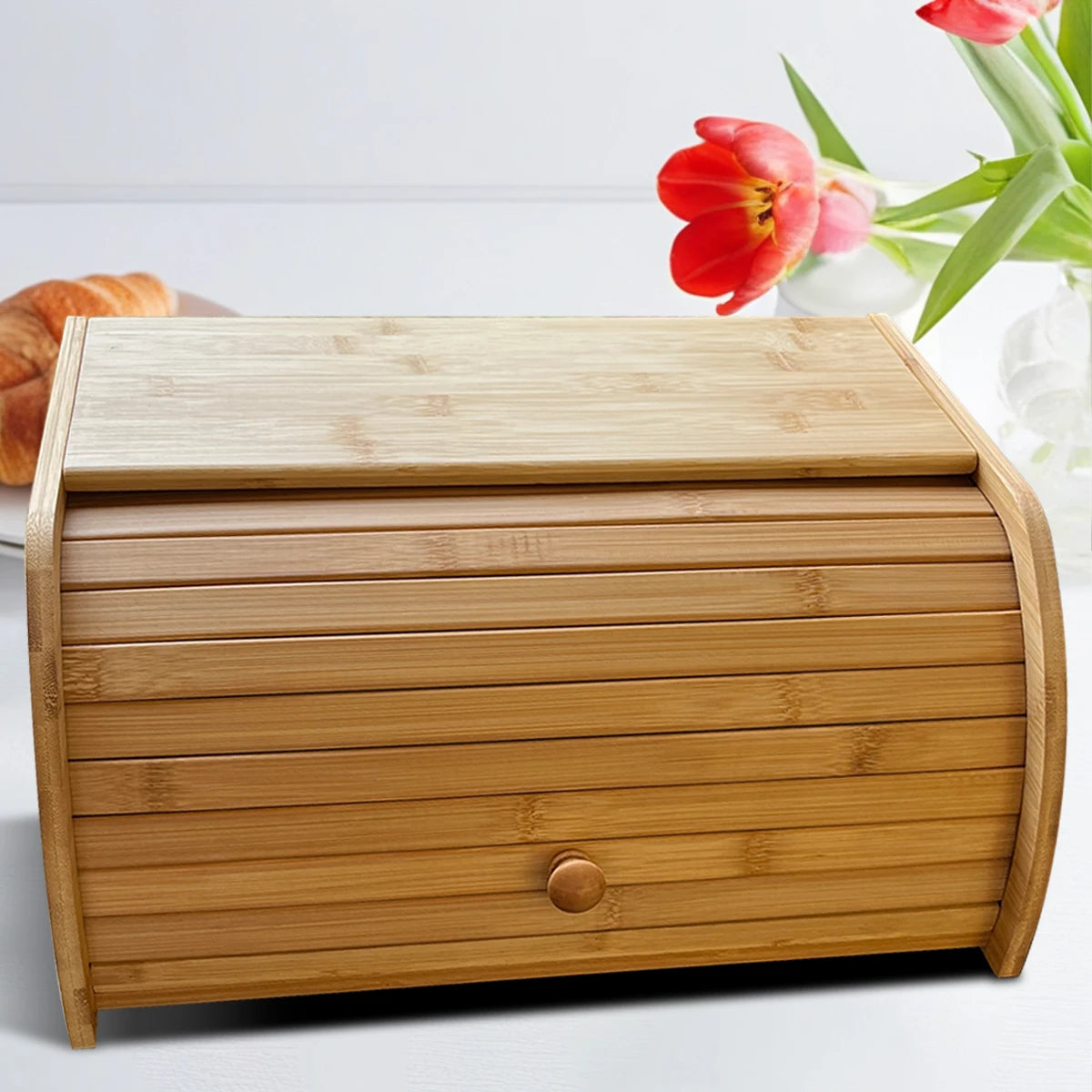 Premium Bamboo Bread Box Bread Storage Organizer Organizer