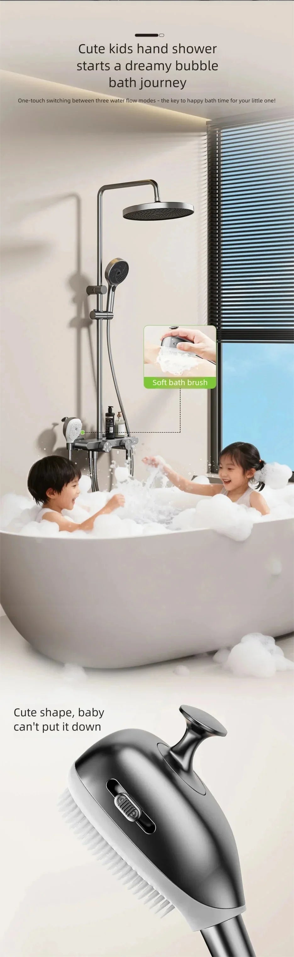 Bathroom Aluminum Gunmetal Gray Shower Silicone Brush Head