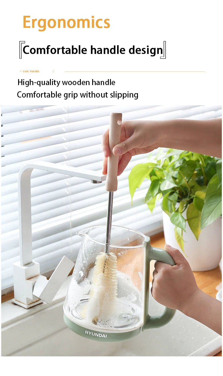 Wooden Bottle Cleaning Brush Long Handle - Glass