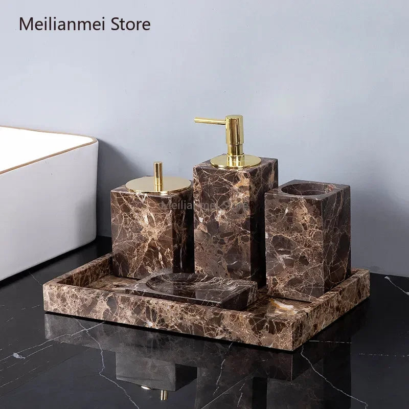 Dark Natural Marble Bathroom Brown Luxury Toothbrush Holder