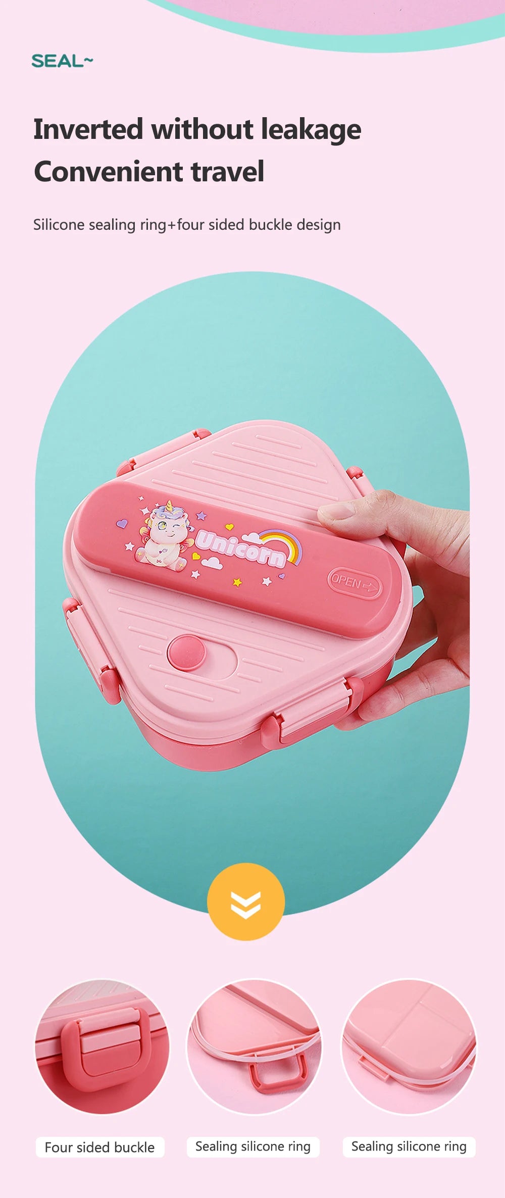 Grids Unicorn Lunch Box Children Students Sandwich Fruit