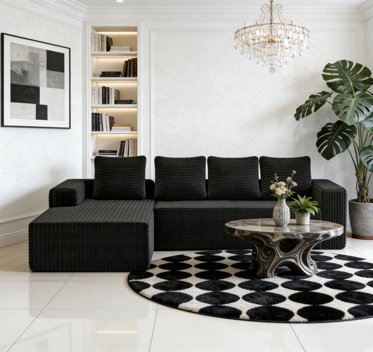 Modular Sofa Chaise Longue Soft Corduroy Fabric High-Density