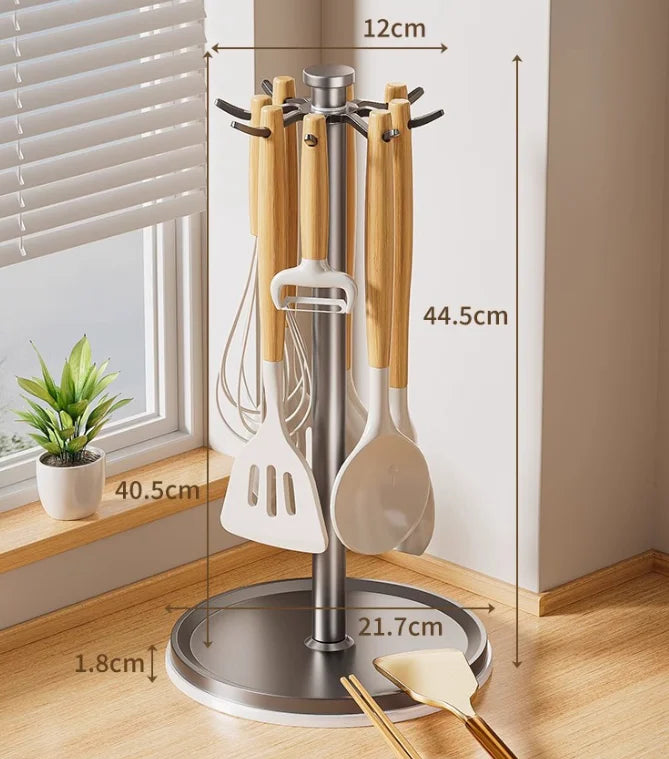 Utensil Stand Rotating Storage Hanger Hooks Countertop