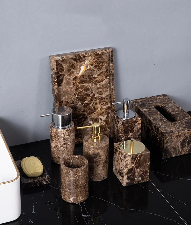 Dark Natural Marble Bathroom Brown Luxury Toothbrush Holder