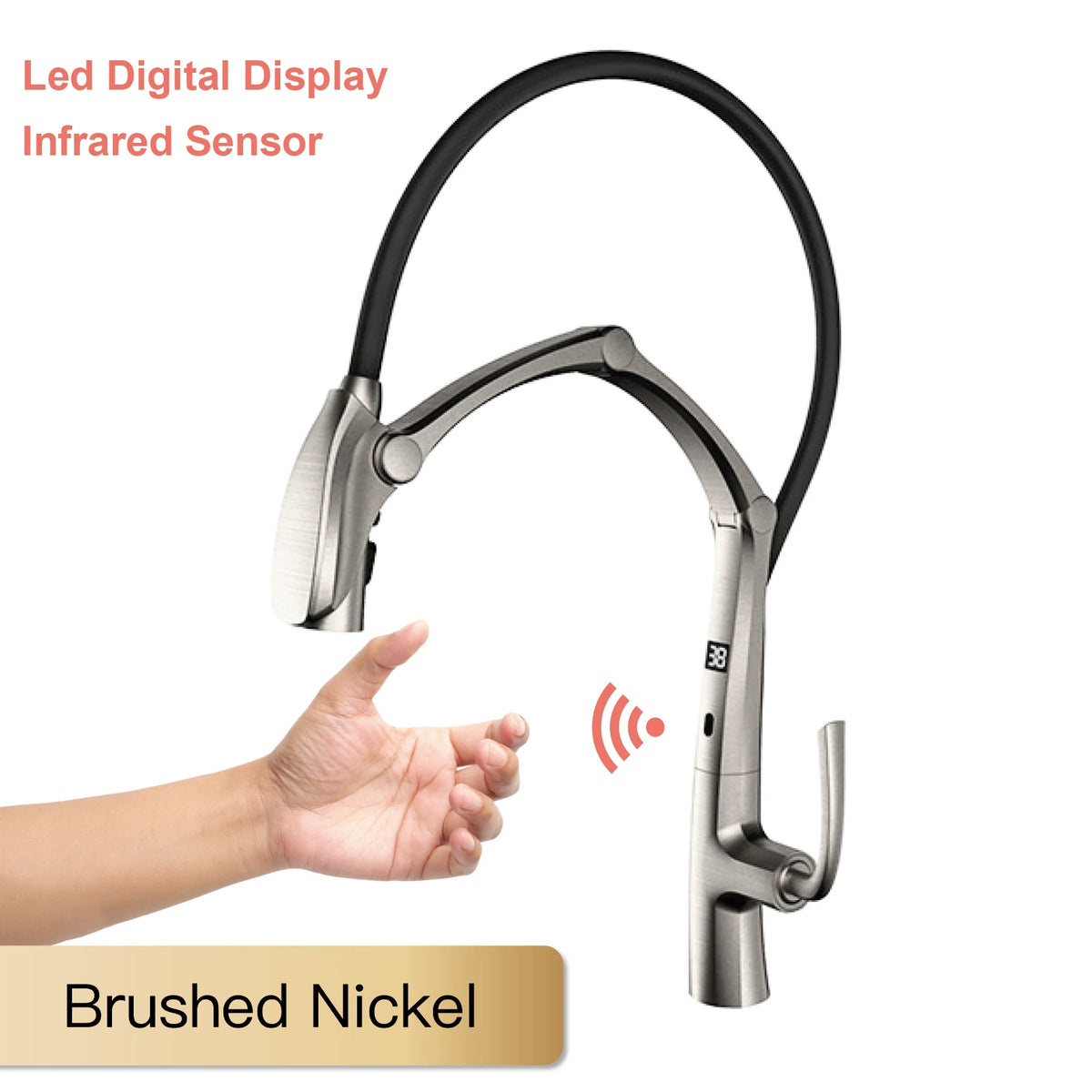 Aitana Gun Grey Luxury Brass Led Display Faucet