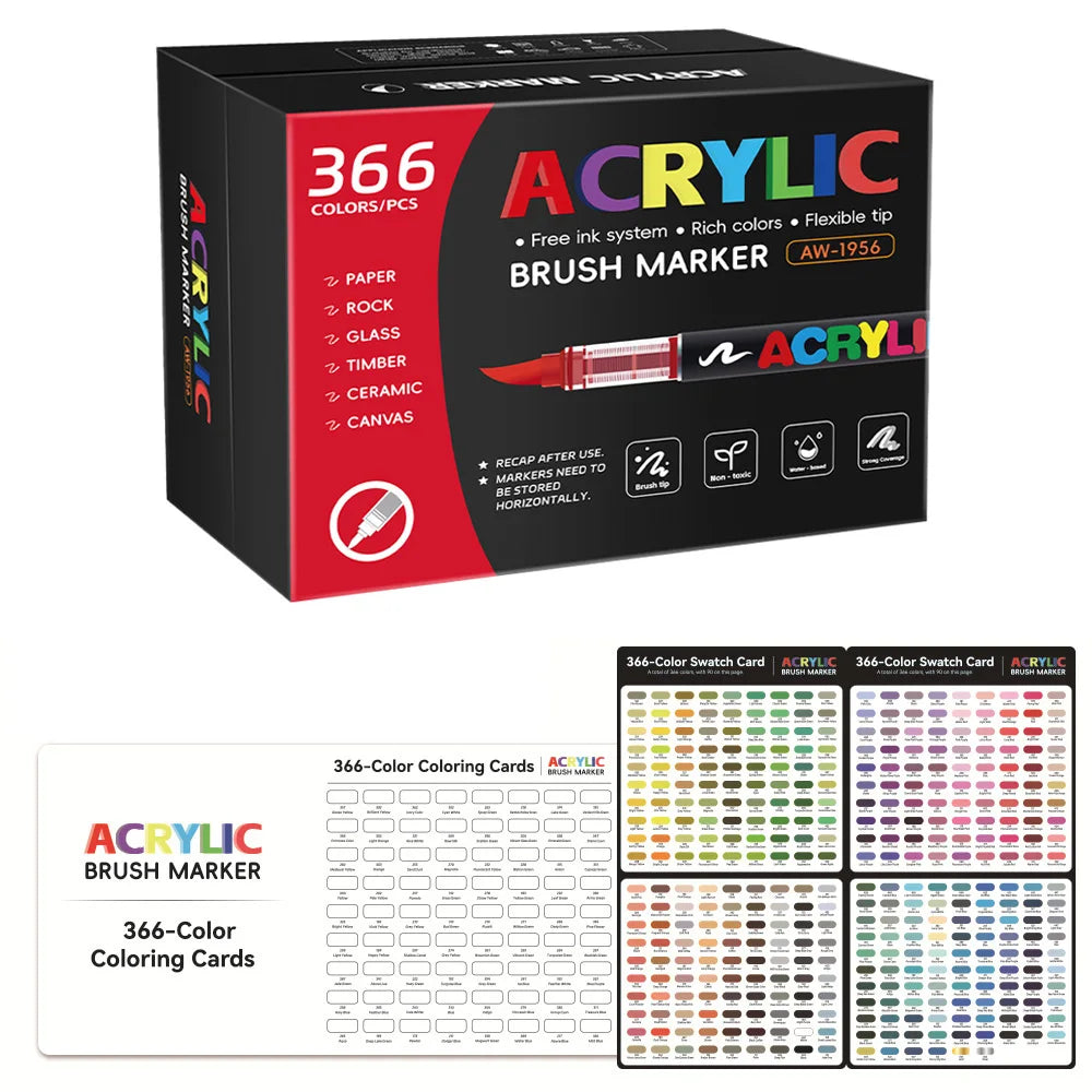 12-366 Colors Acrylic Painting Marker Waterproof Acrylic Brush
