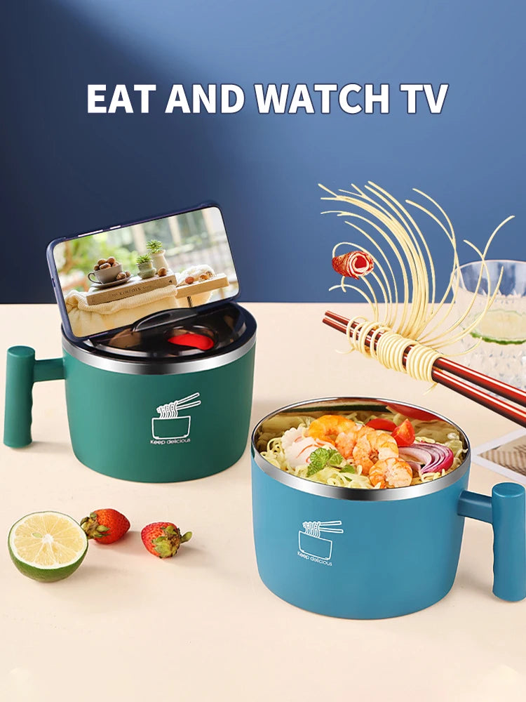 Stainless Steel Bowl Lid Instant Noodles Sealed Drain