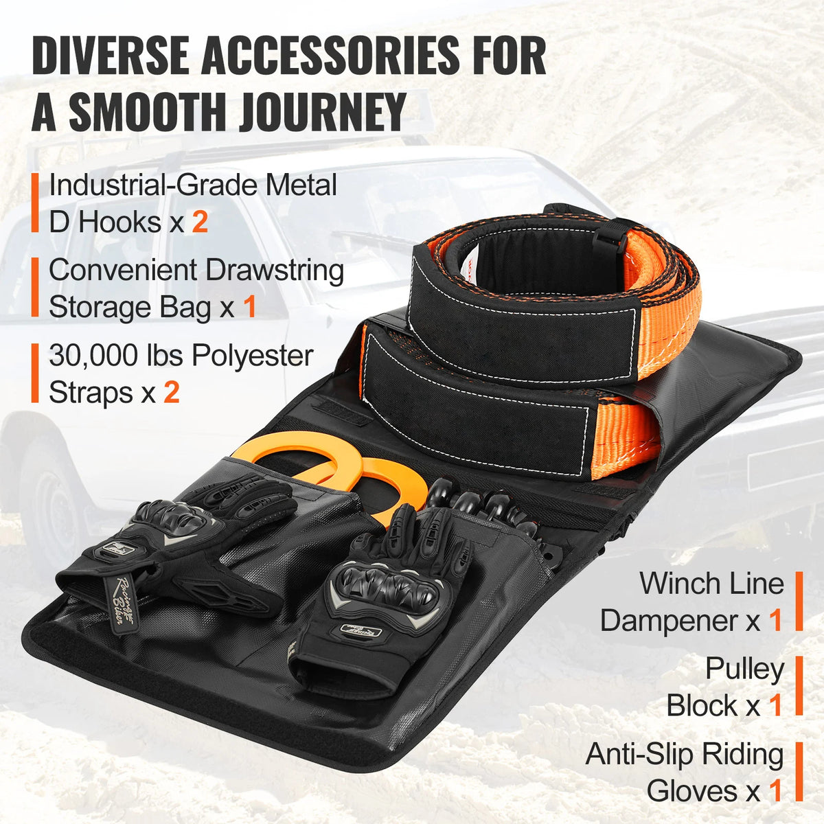 Succebuy Off-Road Winch Recovery Kit 30000lbs Tow Straps