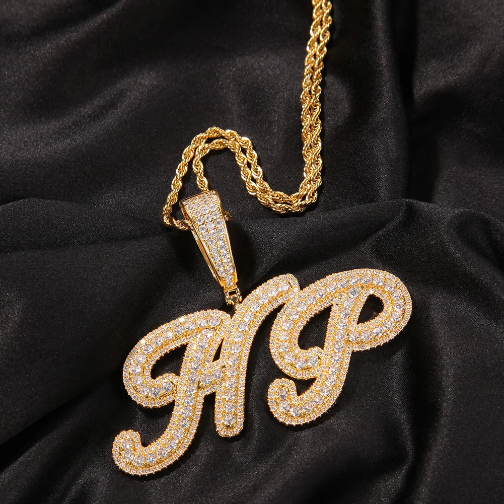 Uwin Custom Name Pendant Brush Cursive Letter Necklace