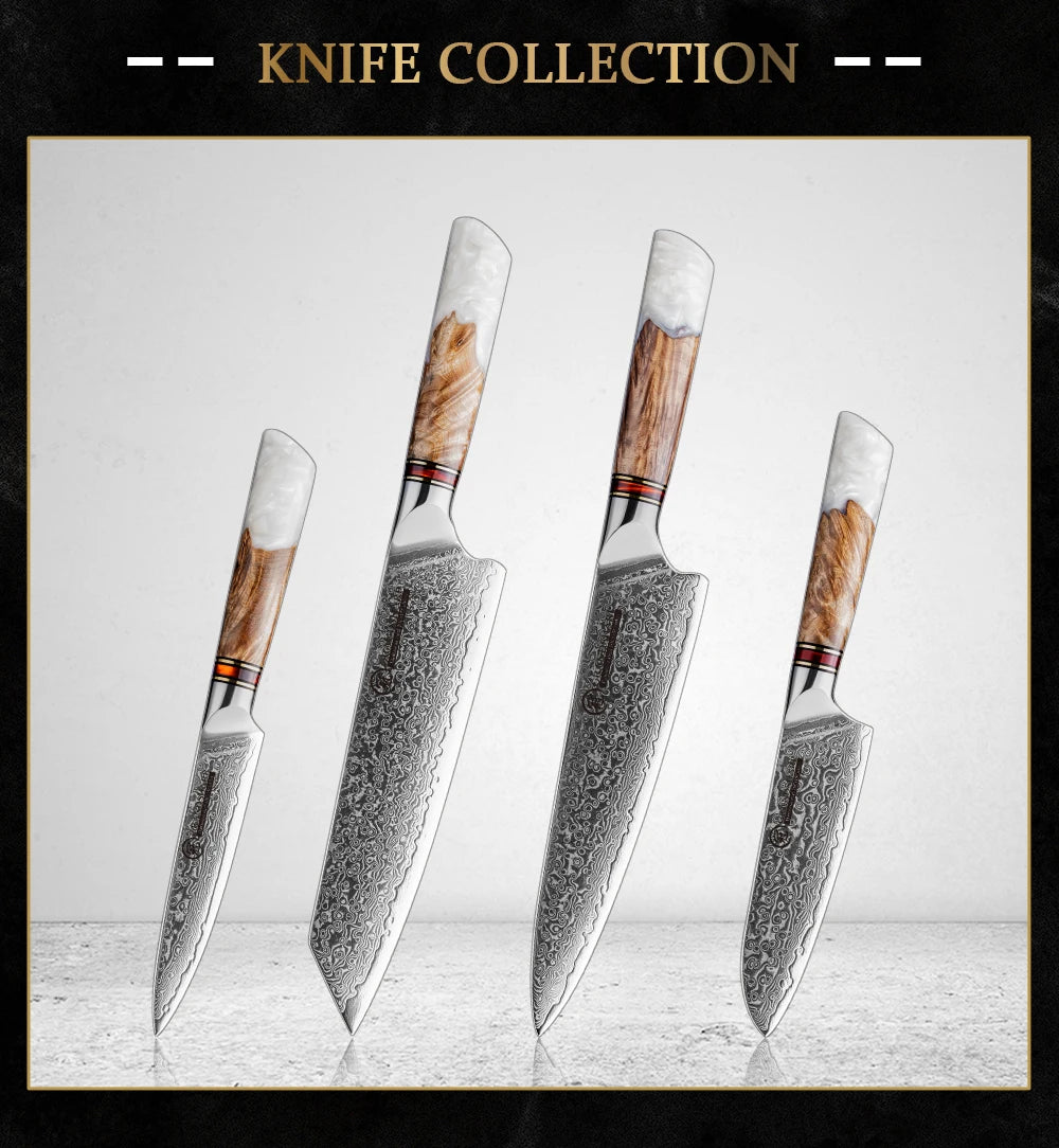 Grandsharp 1-4 Pieces Knife Damascus Steel 10cr15c0mov Steel
