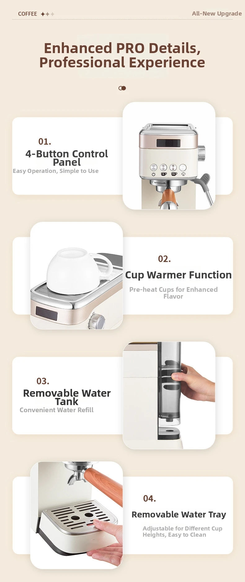 Pro Semi-Automatic Espresso Machine 20bar Pressure Compact Small