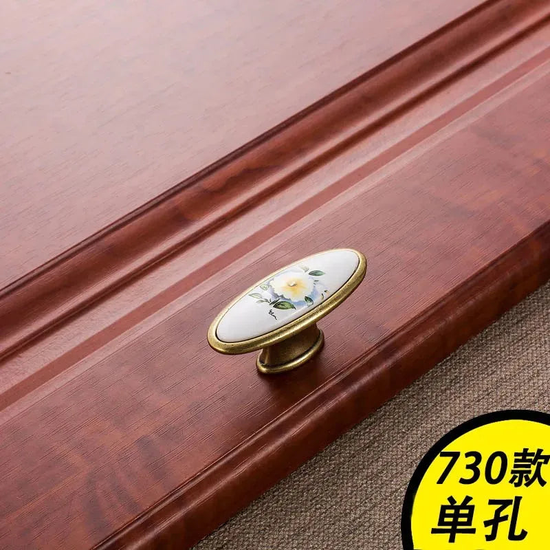 European Green Flower Ceramic Handles Cabinet Storage Dressers