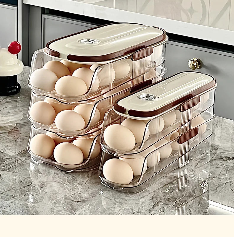 Auto Rolling Egg Holder Refrigerator Stackable Egg Storage