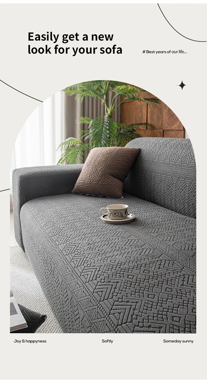 Polar Fleece Jacquard Sofa Cover Geometric Pattern High