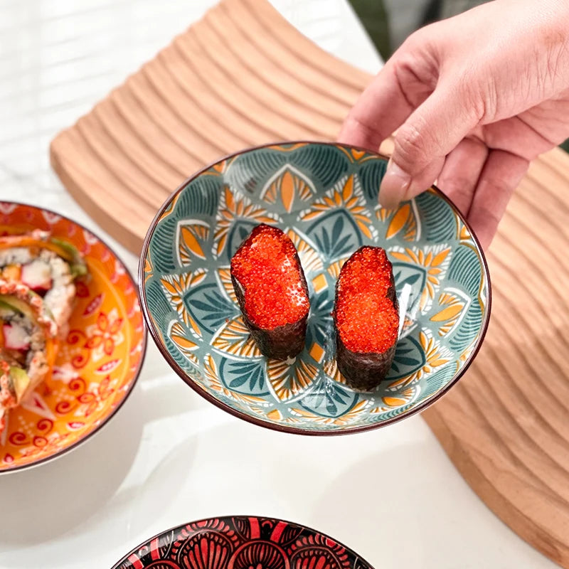 6-Piece Bohemian Hand-Painted Underglaze Ceramic Plates -