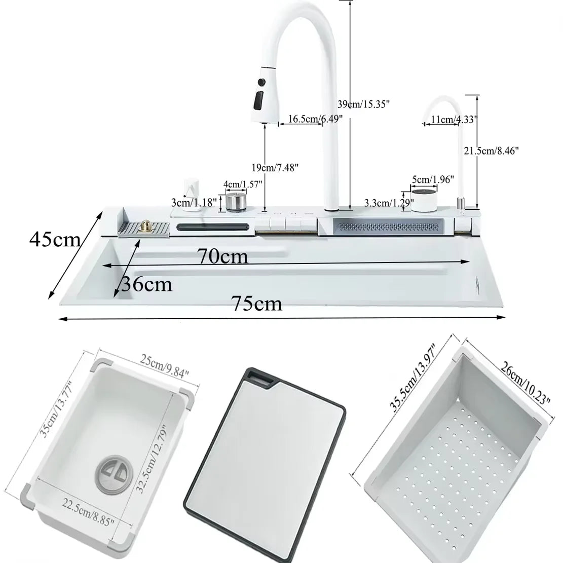 Stainless Steel Waterfall Sink Large Slot Integrated Digital