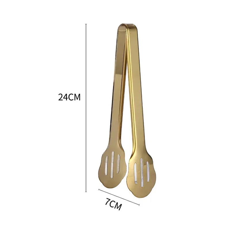 1pc Golden Stainless Steel Food Tong Bbq Clip