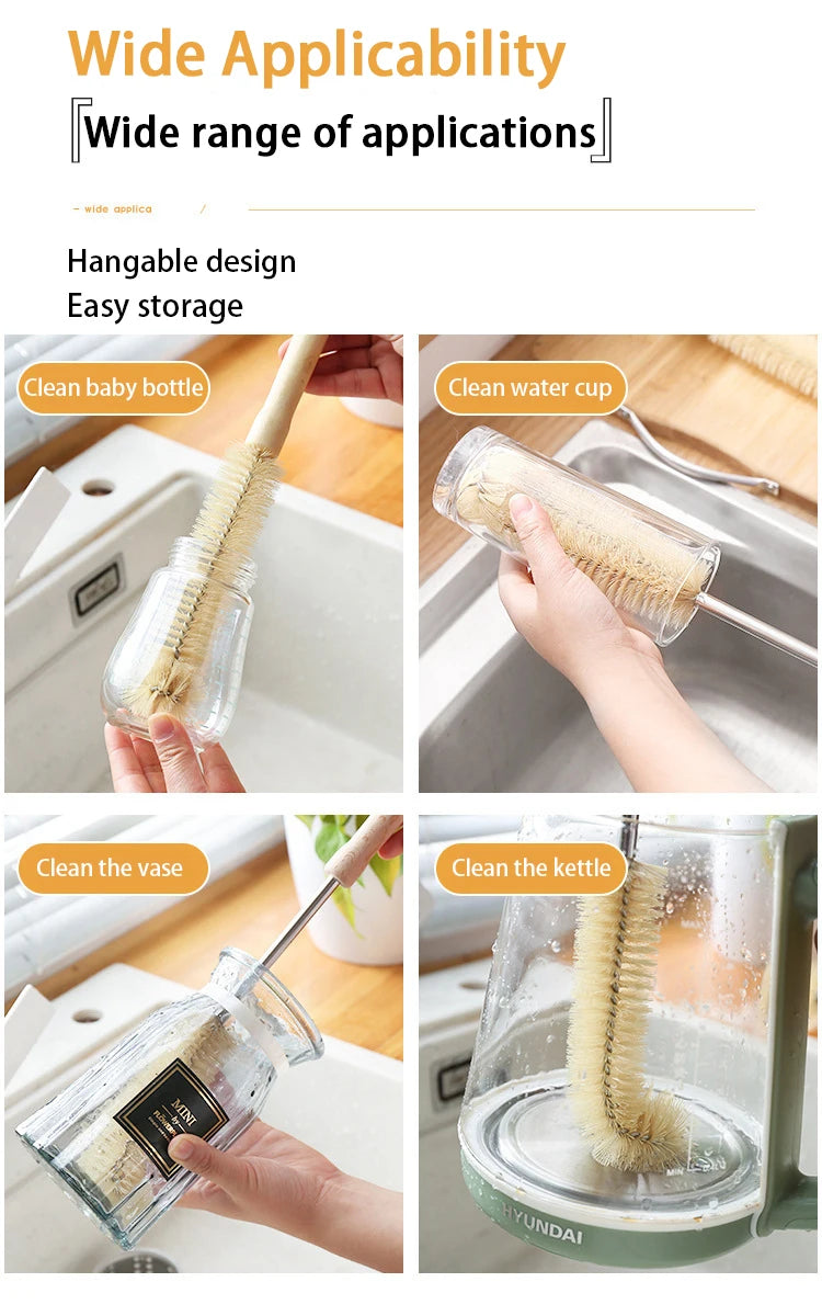 Wooden Bottle Cleaning Brush Long Handle - Glass