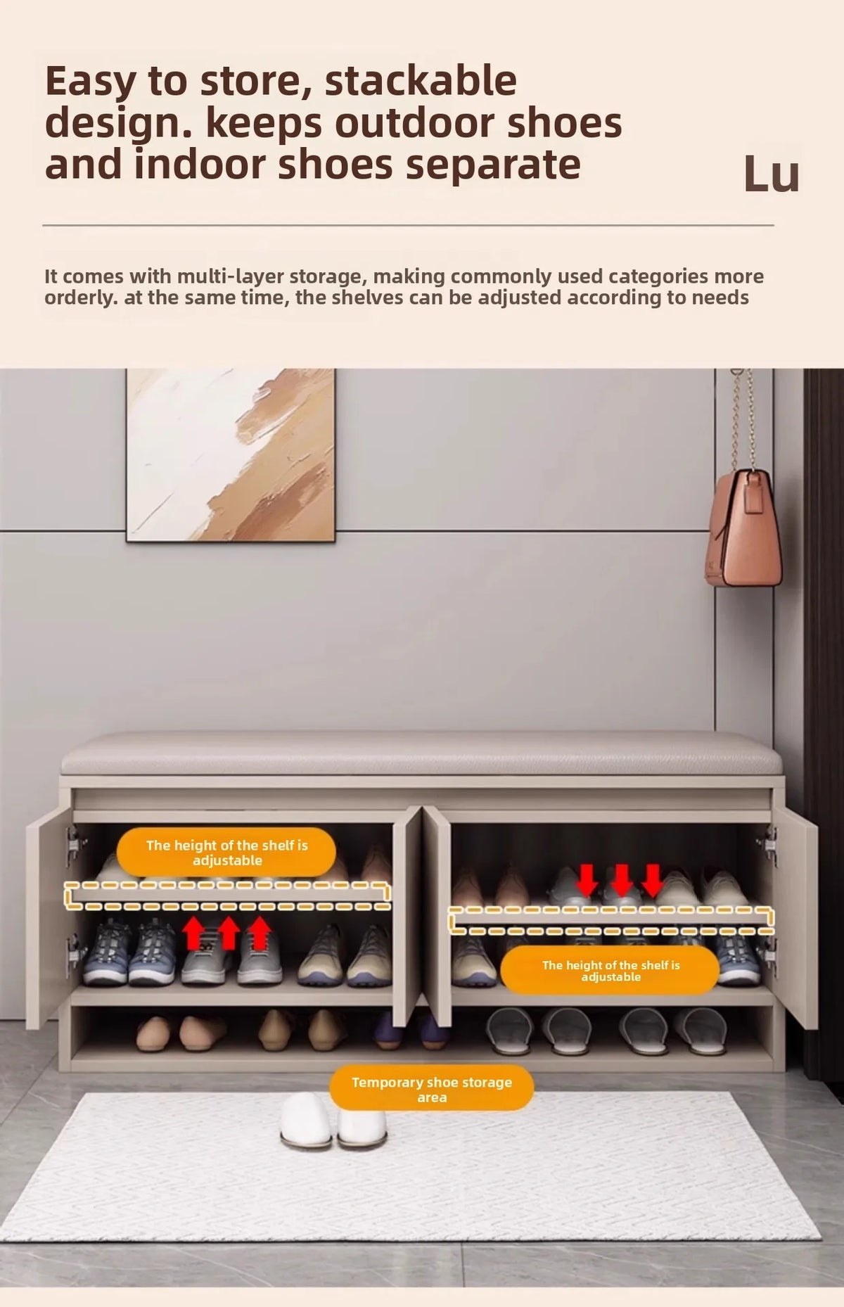 Shoe Storage Bench Cushion Seat Entryway Shoe Cabinet