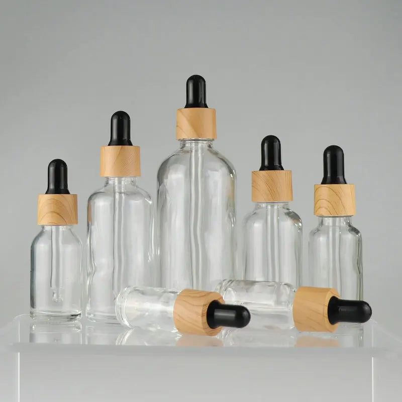 5ml-100ml Dropper Bottle Bamboo Wood Lid Brown Glass