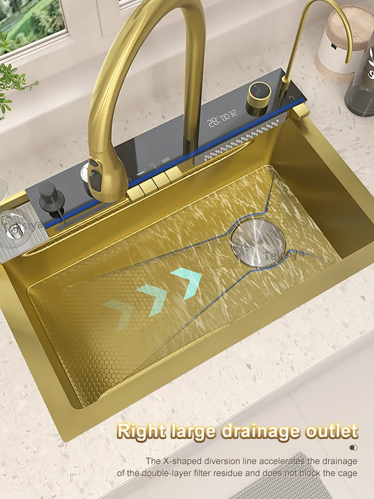 Silver Smart Sink Digital Display Waterfall Faucet Stainless