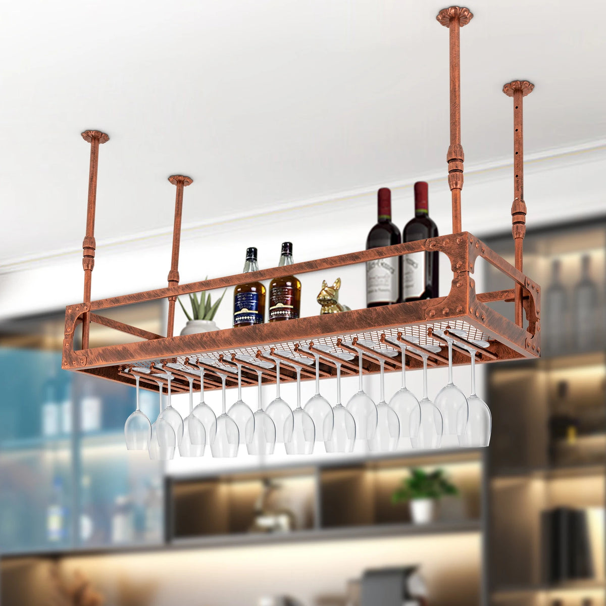 Vintage Bar Hanging Wine Bottle Holder Floating Shelf