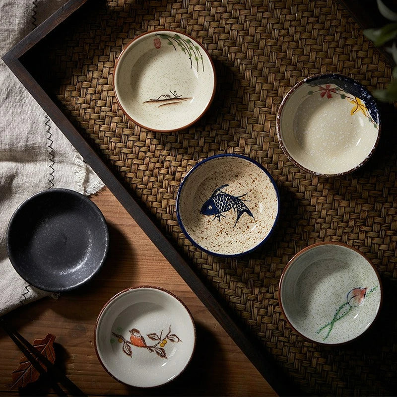 Japanese Style Ceramic Small Plate Round Sushi Dipping