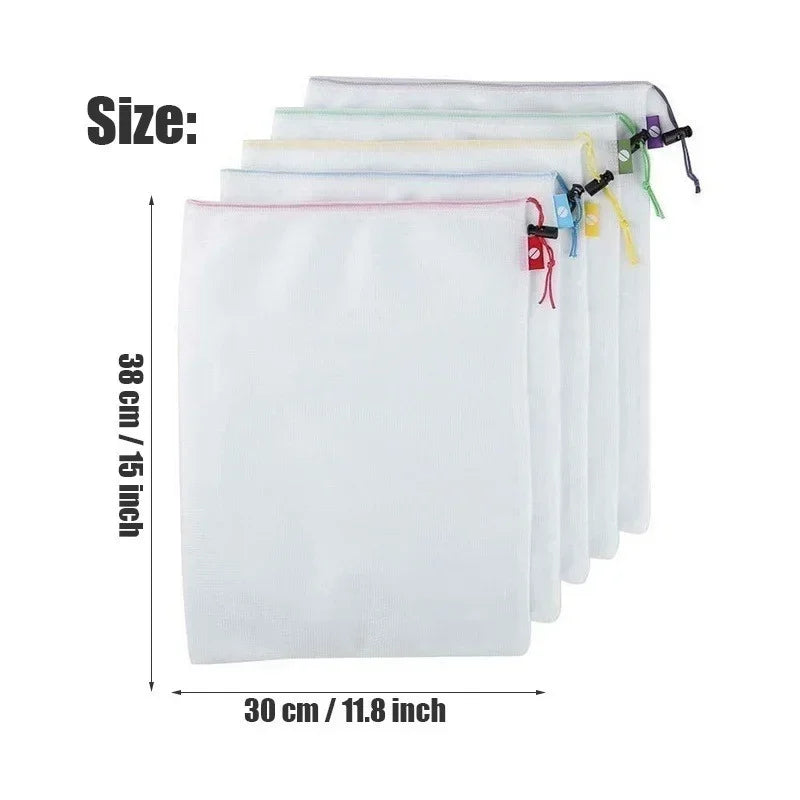 5pcs Fruit Vegetable Storage Mesh Bags Reusable Net
