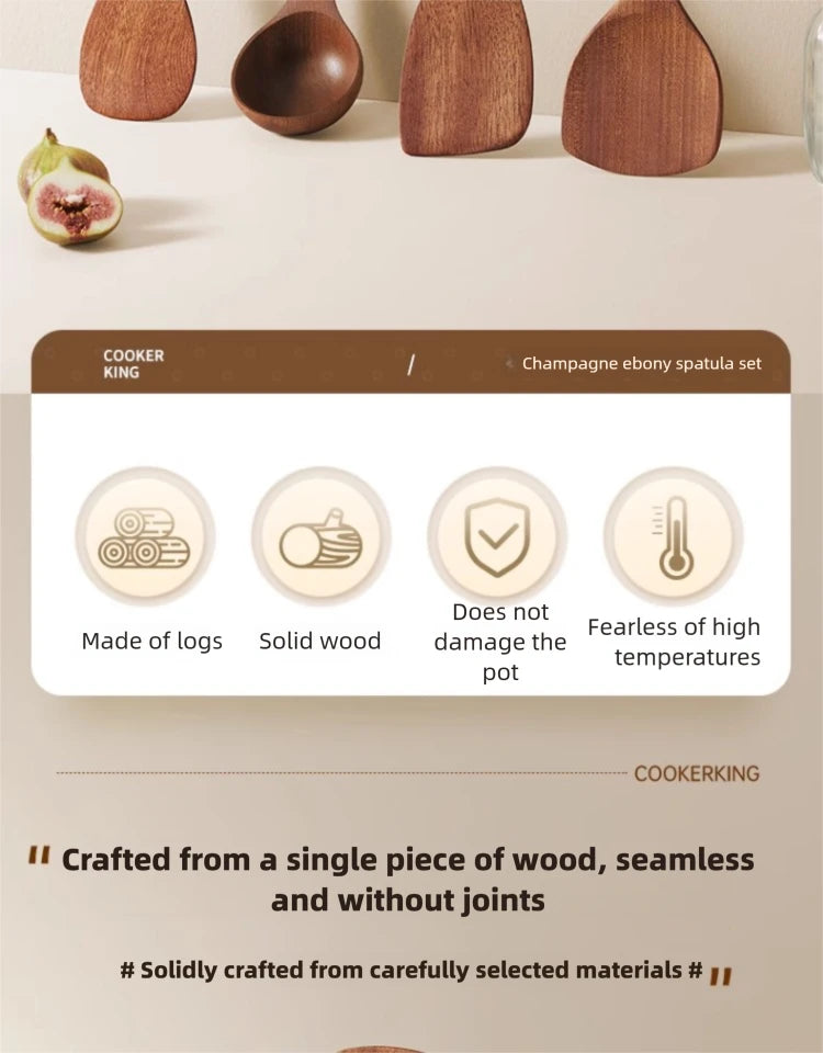 Cooker King Ebony Wood Cooking Utensils Heat Resistant