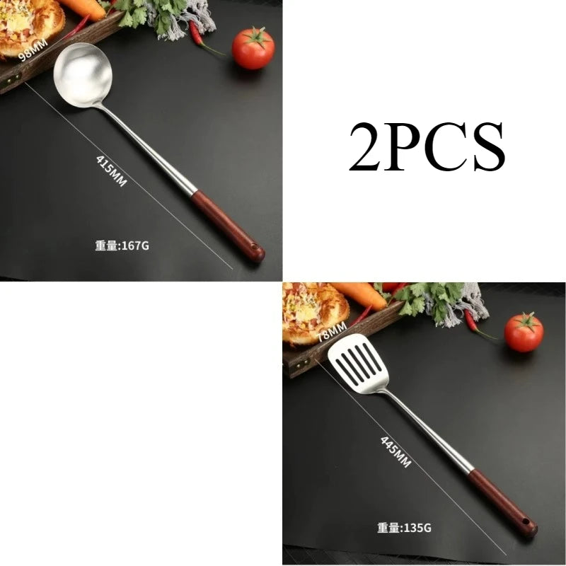 4/2pcs Long Handle Stainless Steel Wok Spatula Slotted
