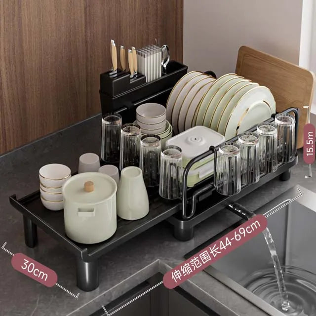 Retractable Dish Drainer Storage Organization Sink Dish Rack