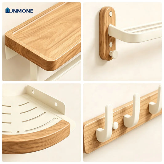 White Walnut Wood Bathroom Hardware Towel Rack Organizer