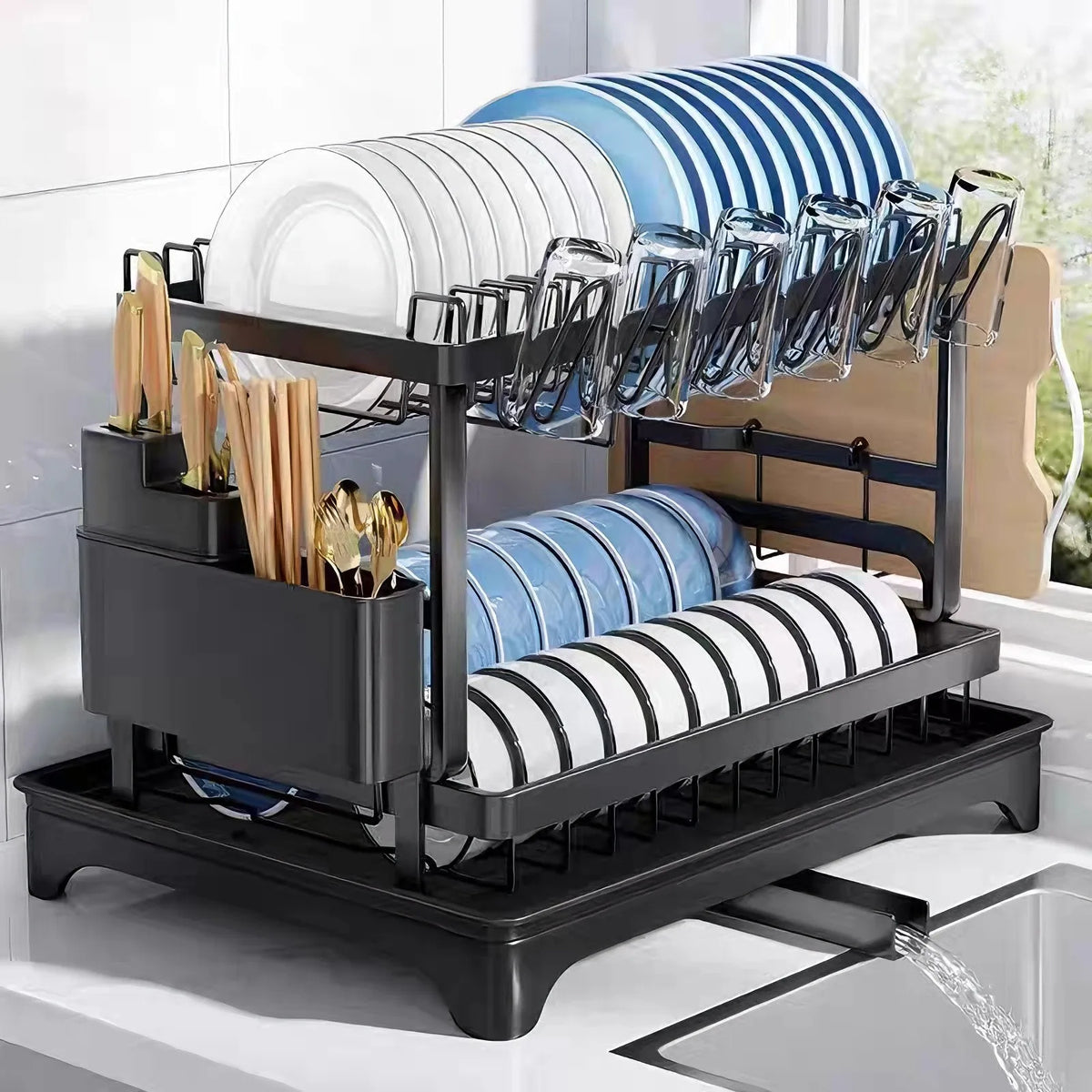 Over Sink Dish Drying Rack 2-Tier Dish Rack