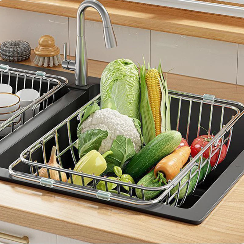 Adjustable Stainless Steel Sink Drain Basket Expandable Over