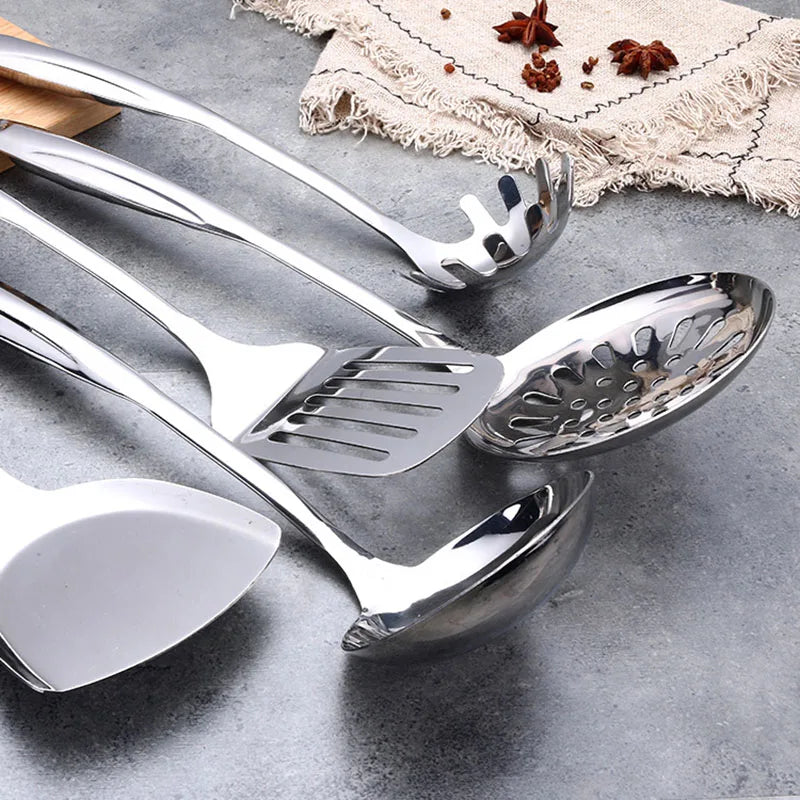 1/6pcs Stainless Steel Cooking Utensils Heat-Resistant Handle -