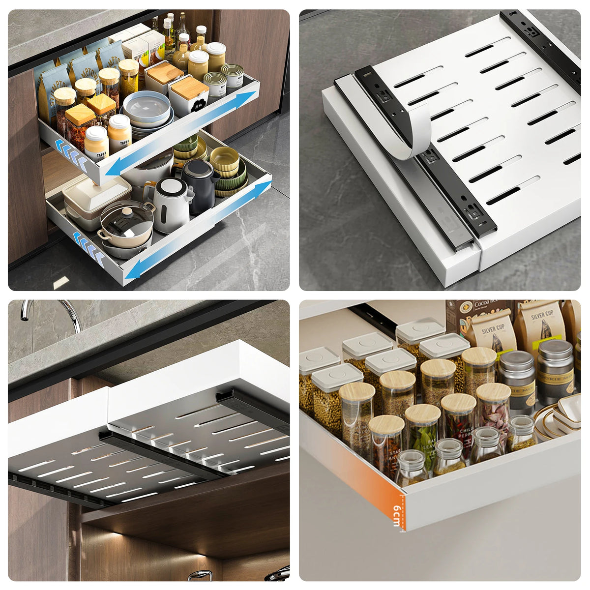 Telescopic Drawer Extendable Pull-Out Cabinet Storage Basket No
