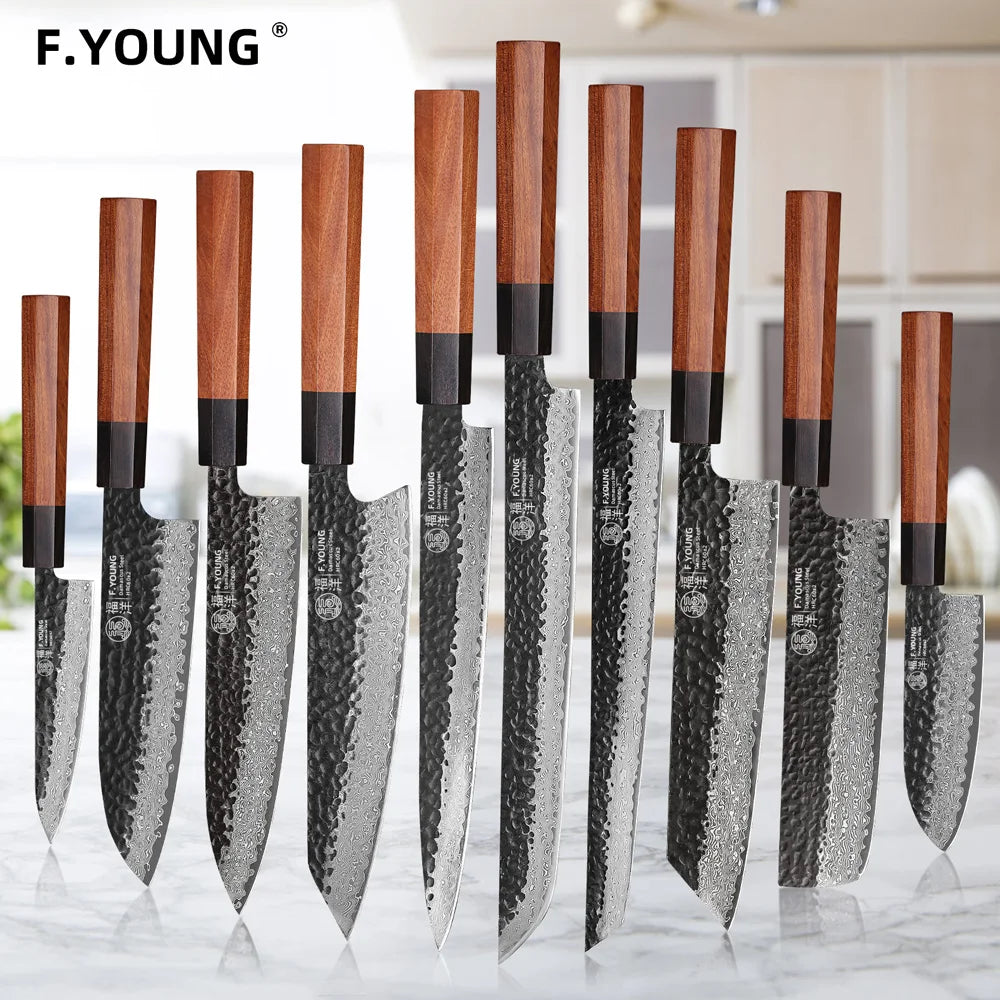 Young Japanese Hand Forged Chef Knife Damascus Steel