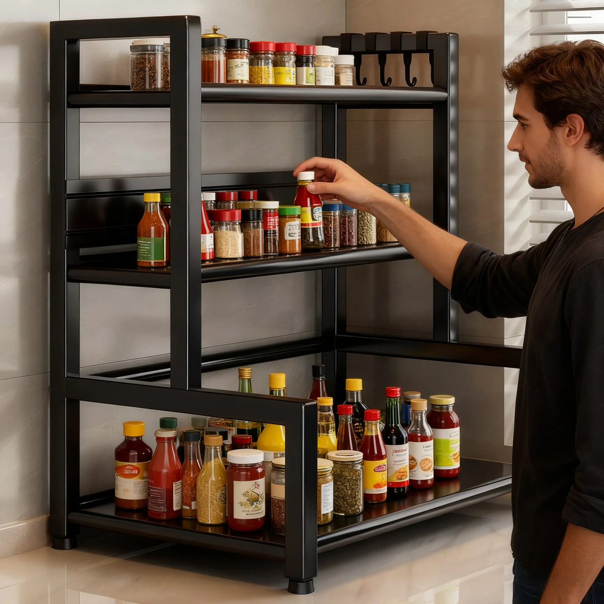 2-3 Tier Adjustable Metal Spice Rack Storage Box