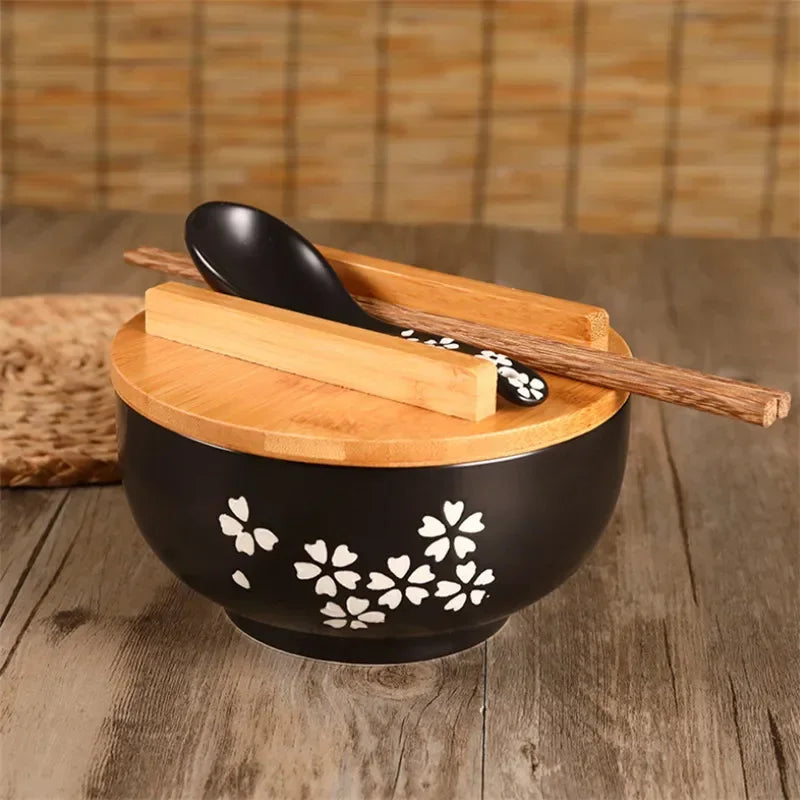 Japanese Style Rice Noodle Bowl Lid Spoon Chopstick
