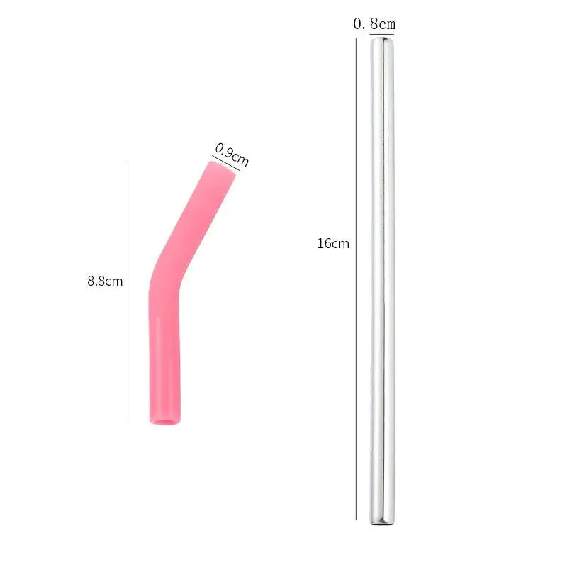 1set Long Stainless Steel Straw Silicone Straw Sleeve