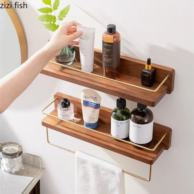 Wooden Towel Rack Roll Holder Wall Mounted Shelf