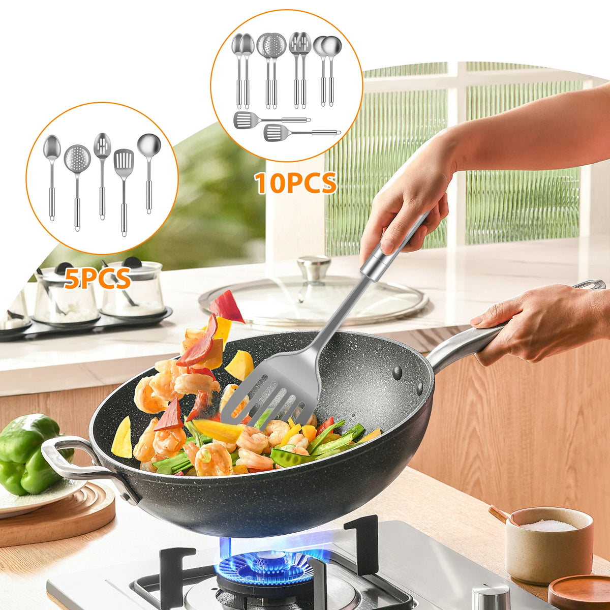 5/10pcs Cookware Cooking Utensils Stainless Steel Shovel Soup