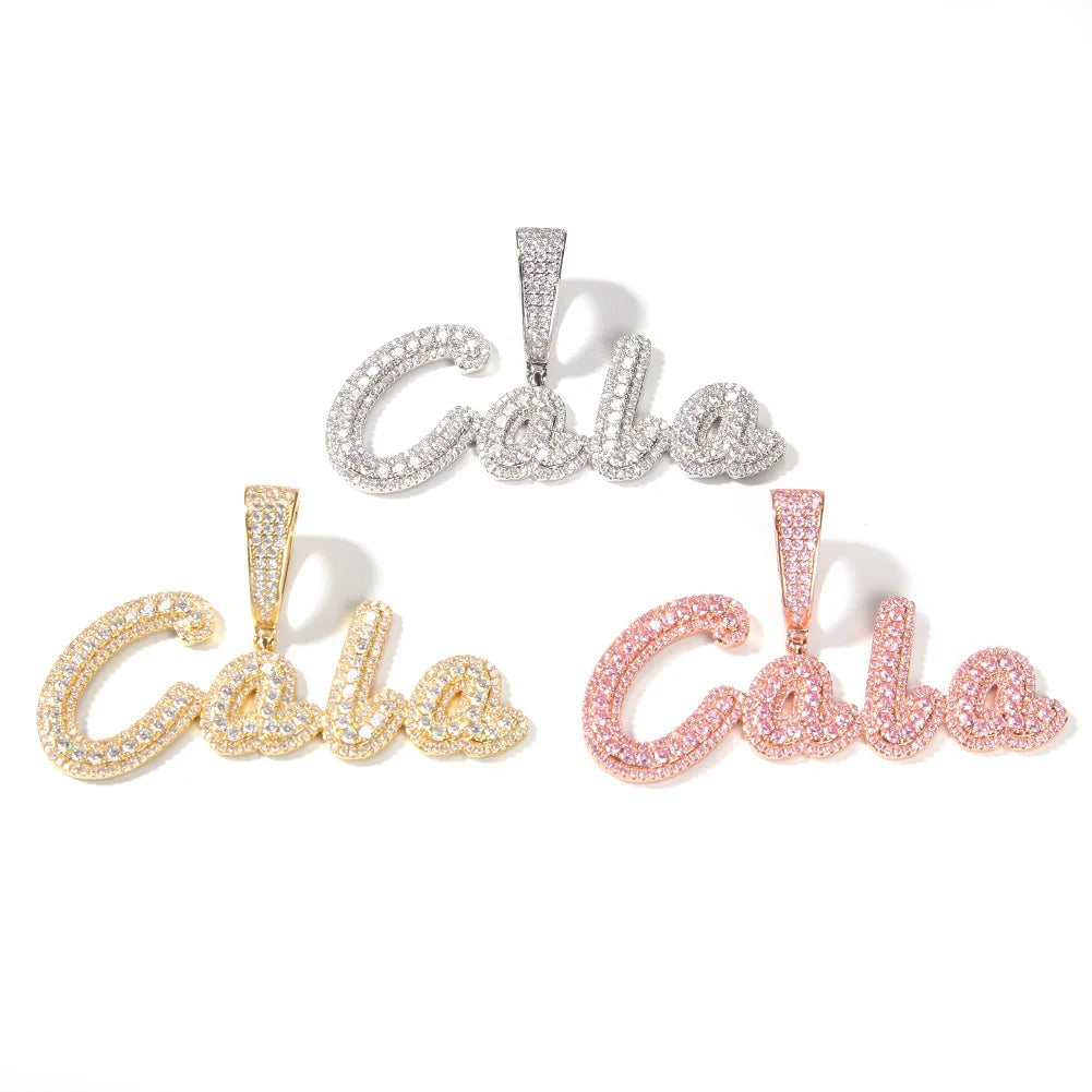 Uwin Custom Name Pendant Brush Cursive Letter Necklace