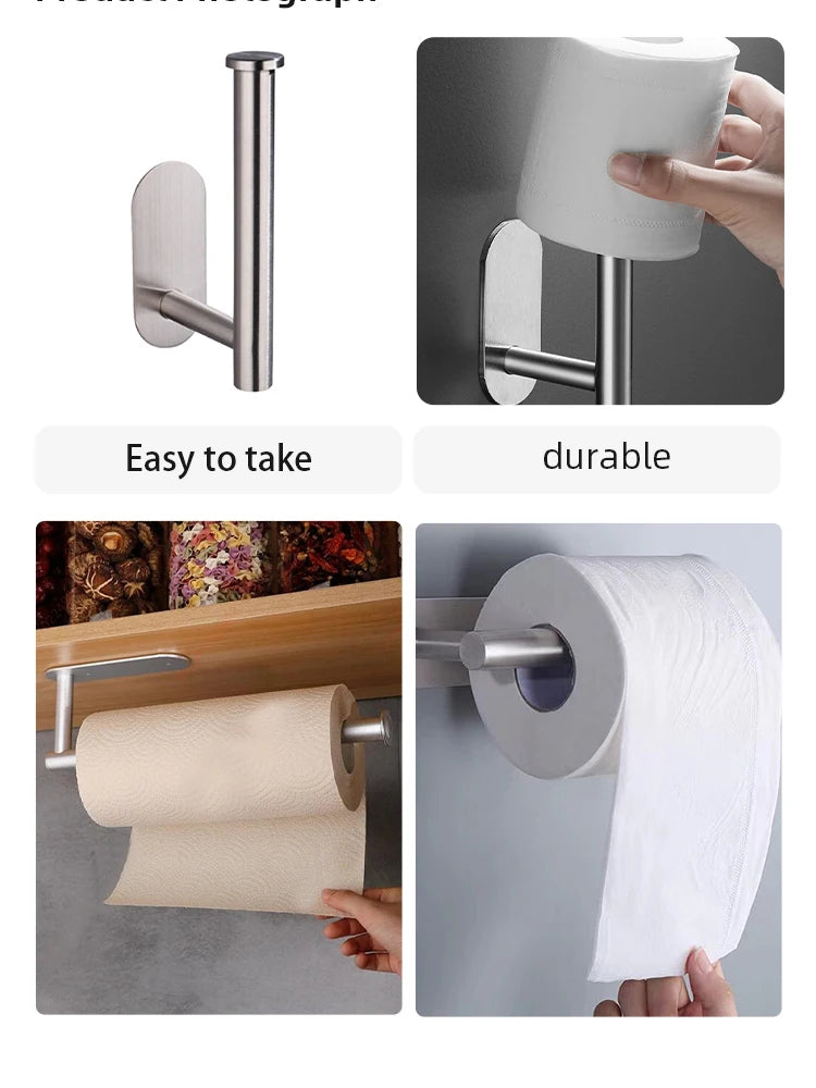 1pc Stainless Steel Paper Towel Holder No Punch