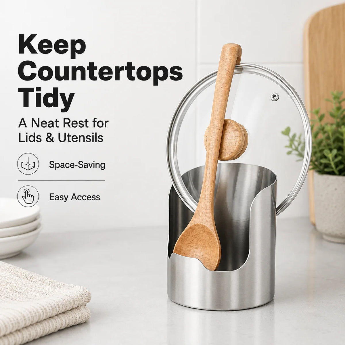 Stainless Steel Lid Utensil Holder Multipurpose Organizer Spoons